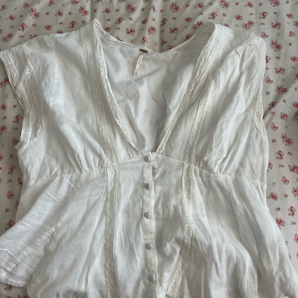 Free People White Peplum Blouse with Cap Sleeves